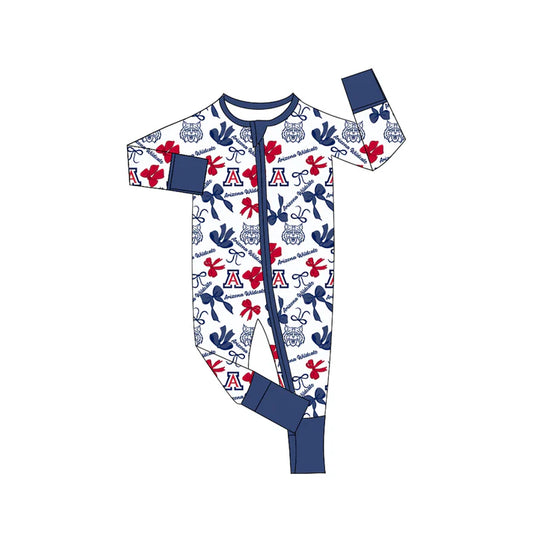 Preorder(moq 5)long sleeves A blue bows baby team zip romper 8.22