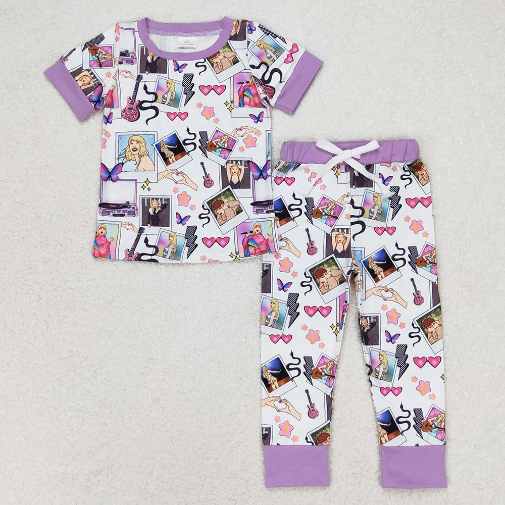 Baby Girls Pajamas Purple Hearts Tee Shirt Top Pants Pajamas Sets GSPO1492