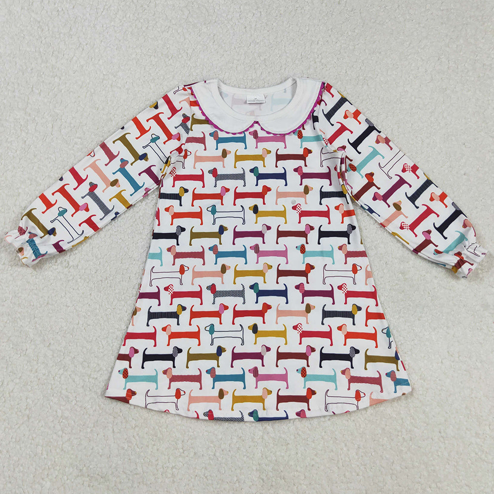 Baby Girls Dress Colorful Dackshunt Dogs Knee Length Dresses GLD0471 9.1