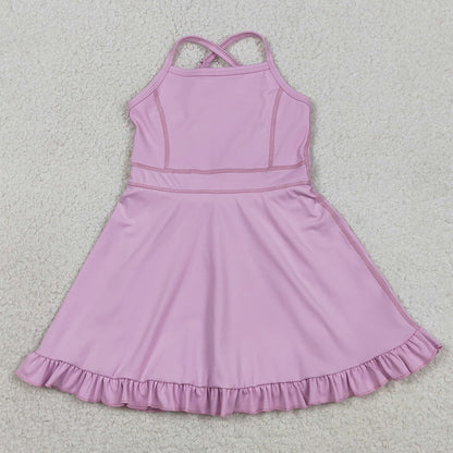 Baby Girls Dress Lavender Strap Yoga Ruffle Active Shorts Knee Length Dresses S0712