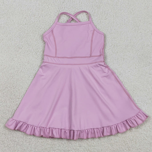 Baby Girls Dress Lavender Strap Yoga Ruffle Active Shorts Knee Length Dresses S0712