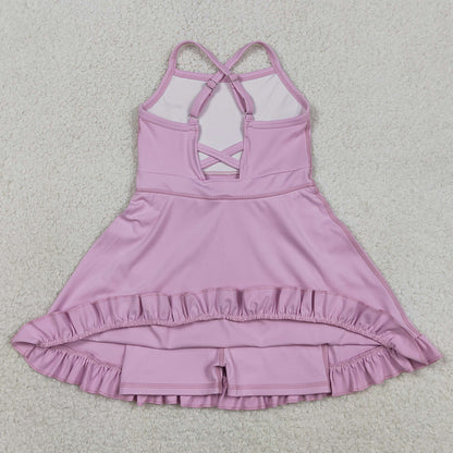 Baby Girls Dress Lavender Strap Yoga Ruffle Active Shorts Knee Length Dresses S0712