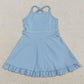 Baby Girls Dress Light Blue Strap Yoga Active Shorts Ruffle Knee Length Dresses S0713