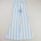 Adult Women Jeans Pants Blue Stripes Denim Bell Pants P0458