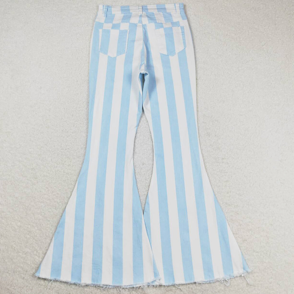 Adult Women Jeans Pants Blue Stripes Denim Bell Pants P0458