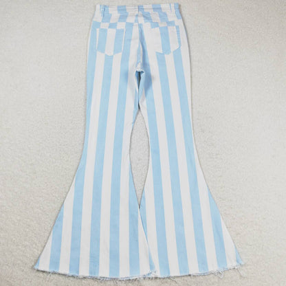 Adult Women Jeans Pants Blue Stripes Denim Bell Pants P0458