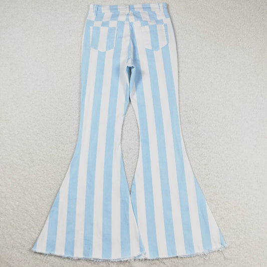 Adult Women Jeans Pants Blue Stripes Denim Bell Pants P0458