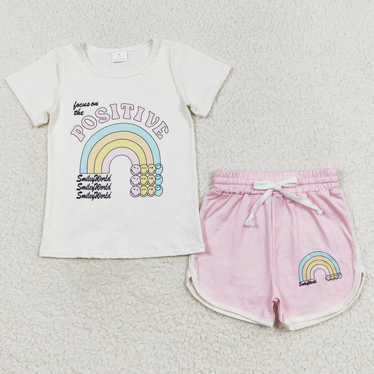 Baby Girls Clothes Positive Rainbow Shirts Shorts Sets GSSO1175