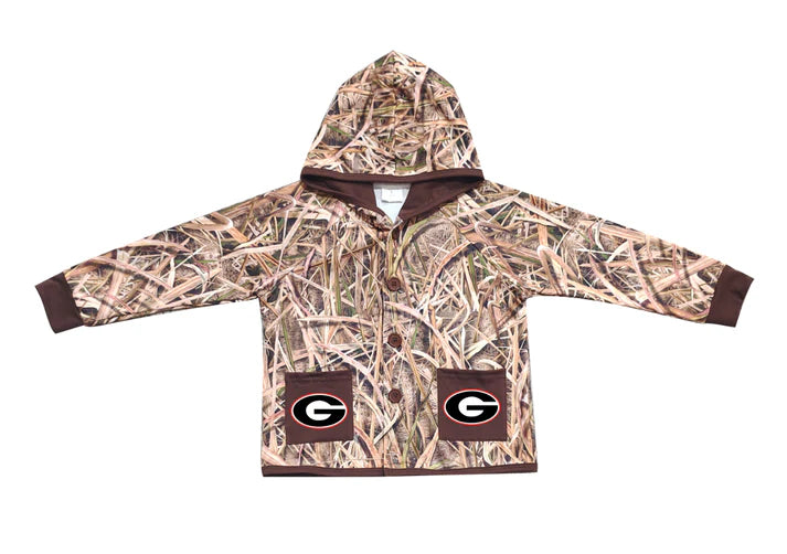 Preorder (moq 5)Baby Boys Khaki Leaves Camo G Pockets Team Button Hoodie Jackets Top 11.22