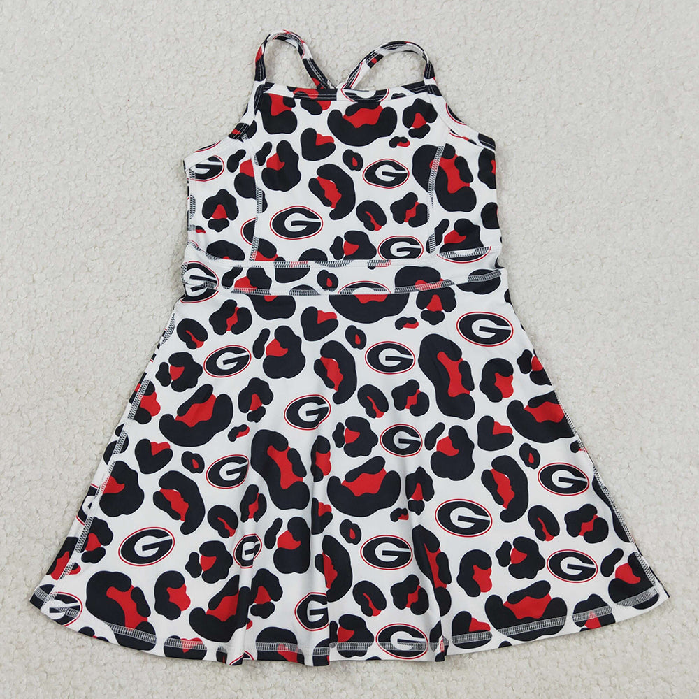 Baby Girls Dress Strap Black Red Leopard G Team Yoga Active Shorts Knee Length Dress GSD3632