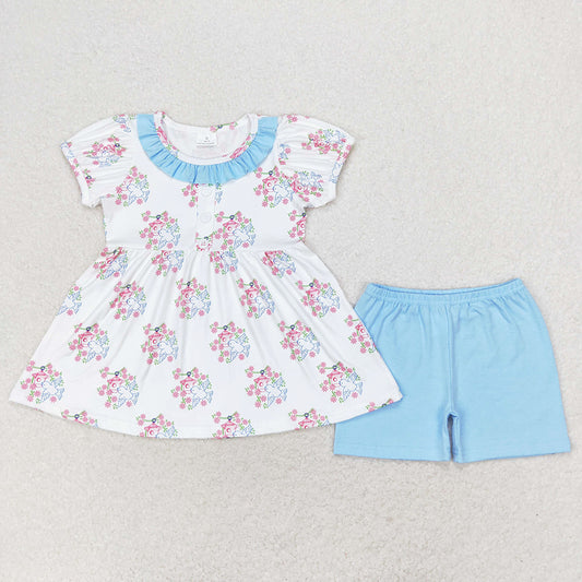 Baby Girls Clothes Flower Bird House Tunic Top Shorts Clothes Sets GSSO1225