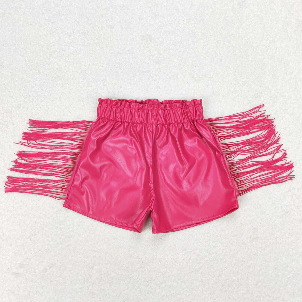 Baby Girls Shorts Dark Pink Tassel Pleather Shorts SS0223