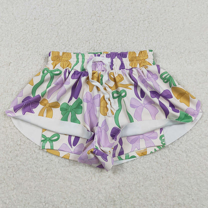 Baby Girls Shorts Mardi Gras Bows Plaid Yoga Active Shorts Bottoms SS0684 11.22