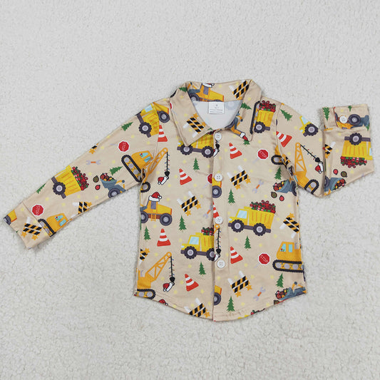 Baby Boys Clothes Christmas Hats Excavators Button Shirts Top BT1254 8.9