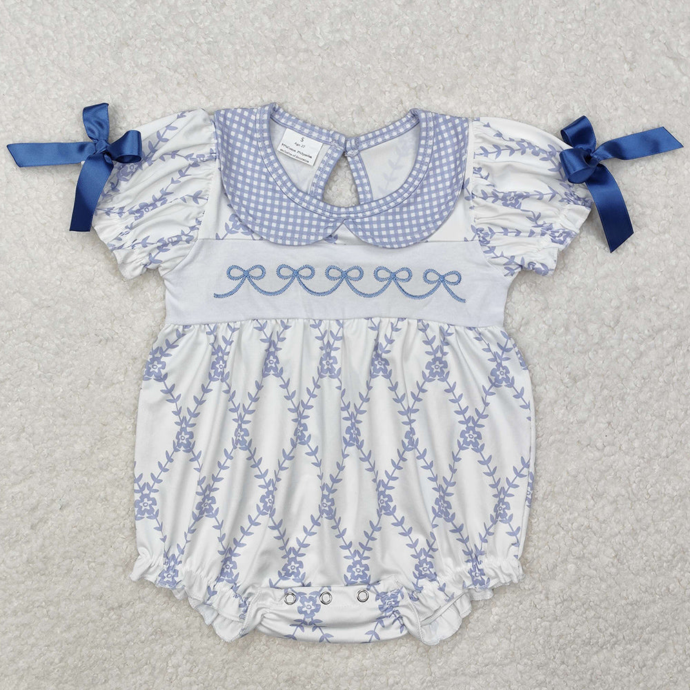 Baby Infant Girls Rompers Blue Flowers Bows Rompers SR2146