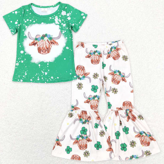 Kids Girls Clothes St. Patrick's Day Short Sleeve Bell Pants Sets GSPO1180