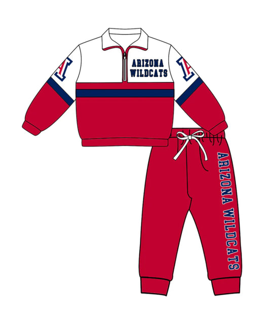 Preorder (moq 5)Baby Boys Arizona Wildcats Zipper Pullover Jogger Pants Team Clothes Set 1.6