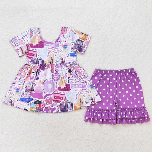 Baby Girls Clothes Purple Tunic Top Ruffle Shorts Clothes Sets GSSO0897