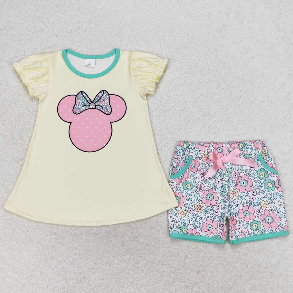 Baby Girls Clothes Short Sleeve Shirt Pockets Flowers Shorts Sets GSSO1308