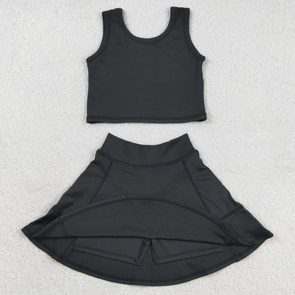 Baby Girls Clothes Black Vest Top Yoga Sports Skorts Clothes Sets GSD1982