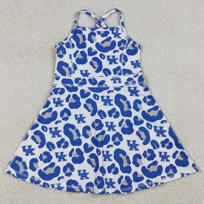Baby Girls Dress Strap Blue Leopard UK Team Yoga Active Shorts Knee Length Dresses GSD3630