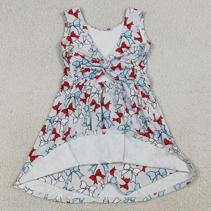 Baby Girls Dress Red Blue Bows Yoga Active 4th of July Shorts Knee Length Dress GSD3752