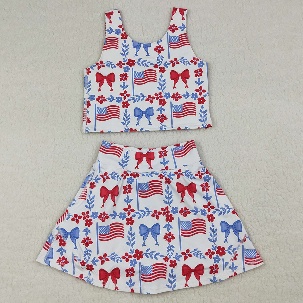 Baby Girls Clothes Flower Flags Vests Skirt Short 4th of July Yoga Active Clothes Sets GSD3499