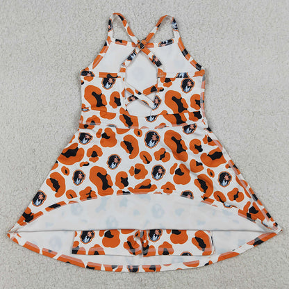 Baby Girls Dress Strap Orange Leopard Dogs Team Yoga Active Shorts Knee Length Dress GSD3634