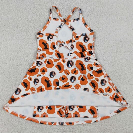 Baby Girls Dress Strap Orange Leopard Dogs Team Yoga Active Shorts Knee Length Dress GSD3634