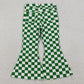 Baby Girls Jeans Green White Checked Pockets Denim Bell Bottom Pants P0841