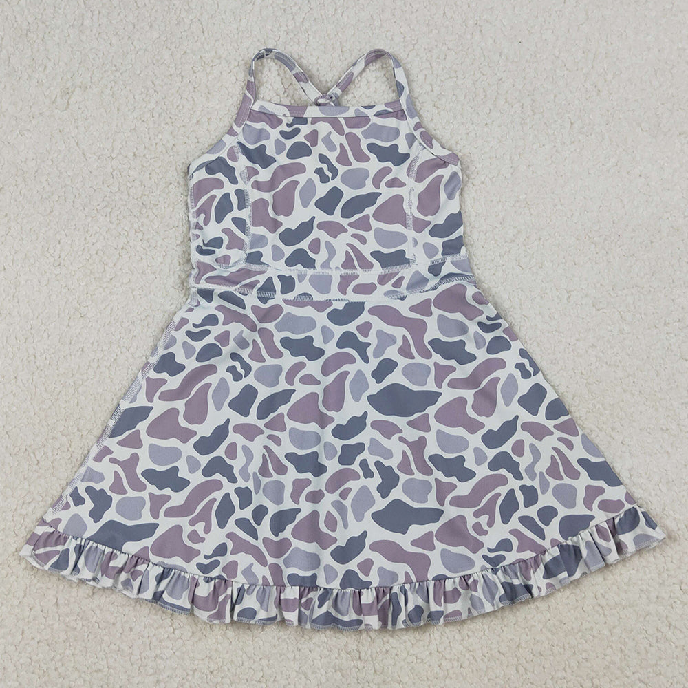 Baby Girls Dress Strap Gray Camo Yoga Ruffle Knee Length Dresses GSD2308