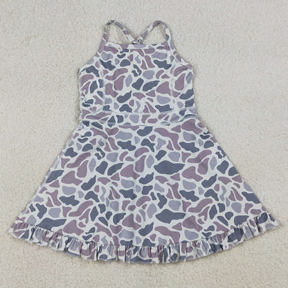 Baby Girls Dress Strap Gray Camo Yoga Ruffle Knee Length Dresses GSD2308