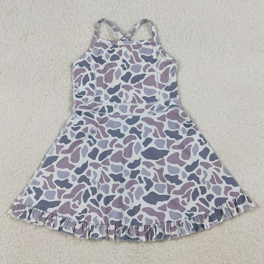 Baby Girls Dress Strap Gray Camo Yoga Ruffle Knee Length Dresses GSD2308