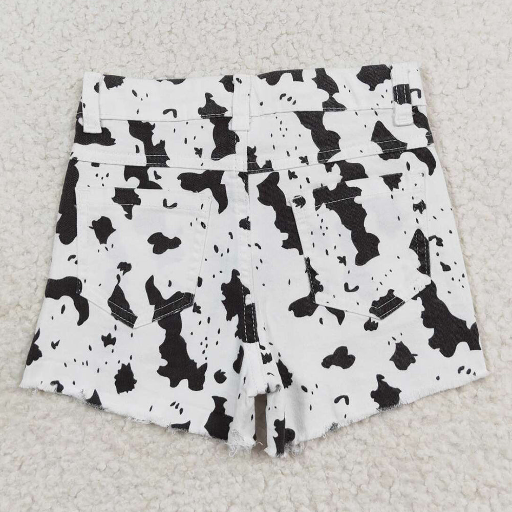 Baby Girls Jeans Black White Cow Distressed Denim Shorts SS0332