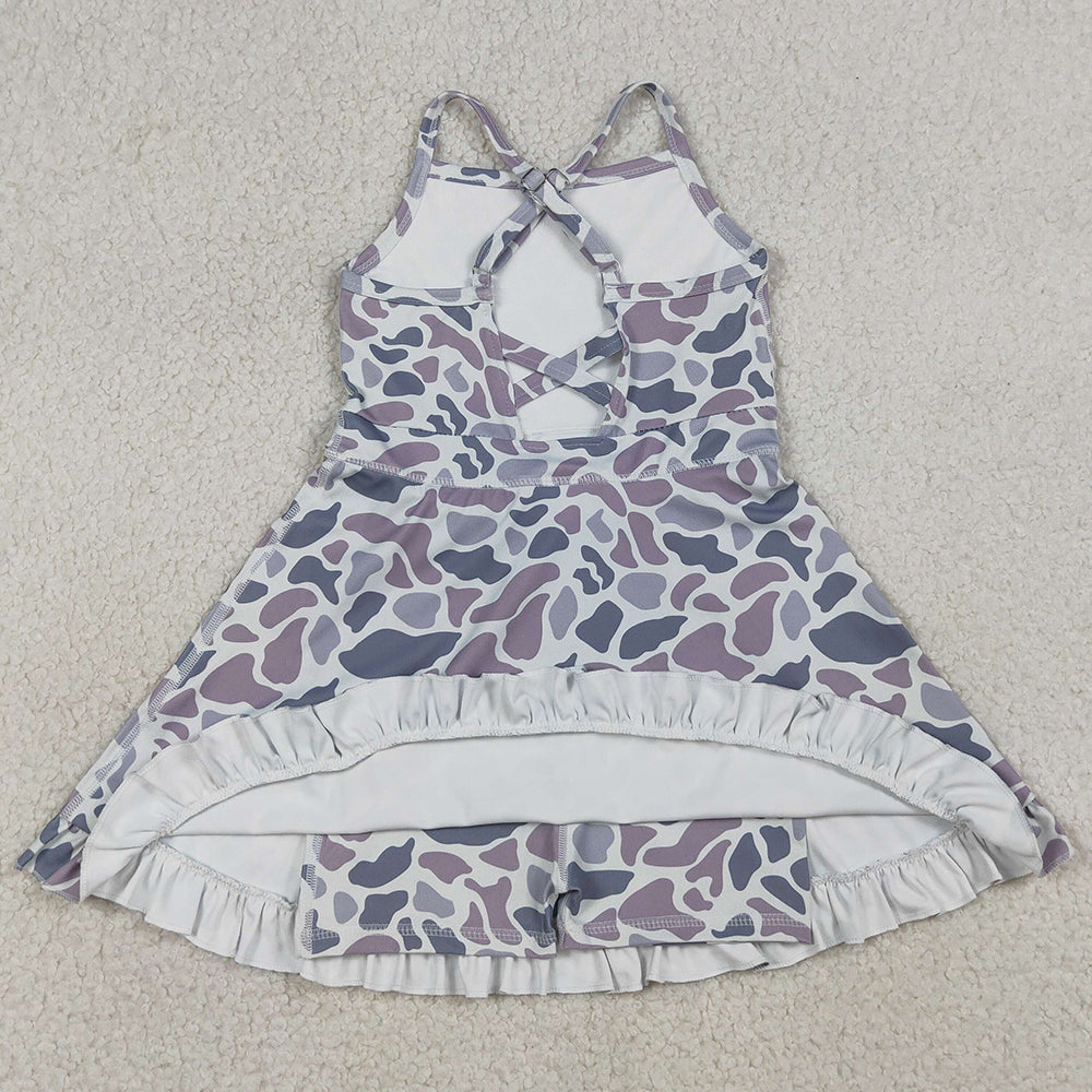 Baby Girls Dress Strap Gray Camo Yoga Ruffle Knee Length Dresses GSD2308