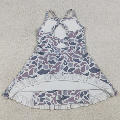 Baby Girls Dress Strap Gray Camo Yoga Ruffle Knee Length Dresses GSD2308
