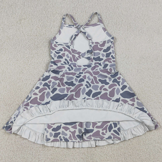 Baby Girls Dress Strap Gray Camo Yoga Ruffle Knee Length Dresses GSD2308