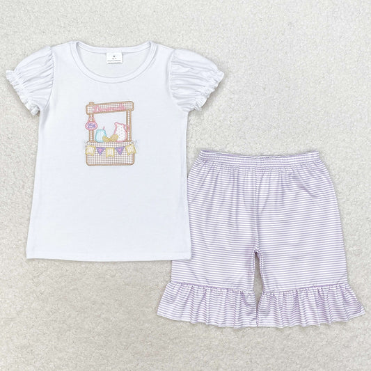 Baby Girls Clothes Juice Shirt Top Purple Stripes Shorts Sets GSSO1240