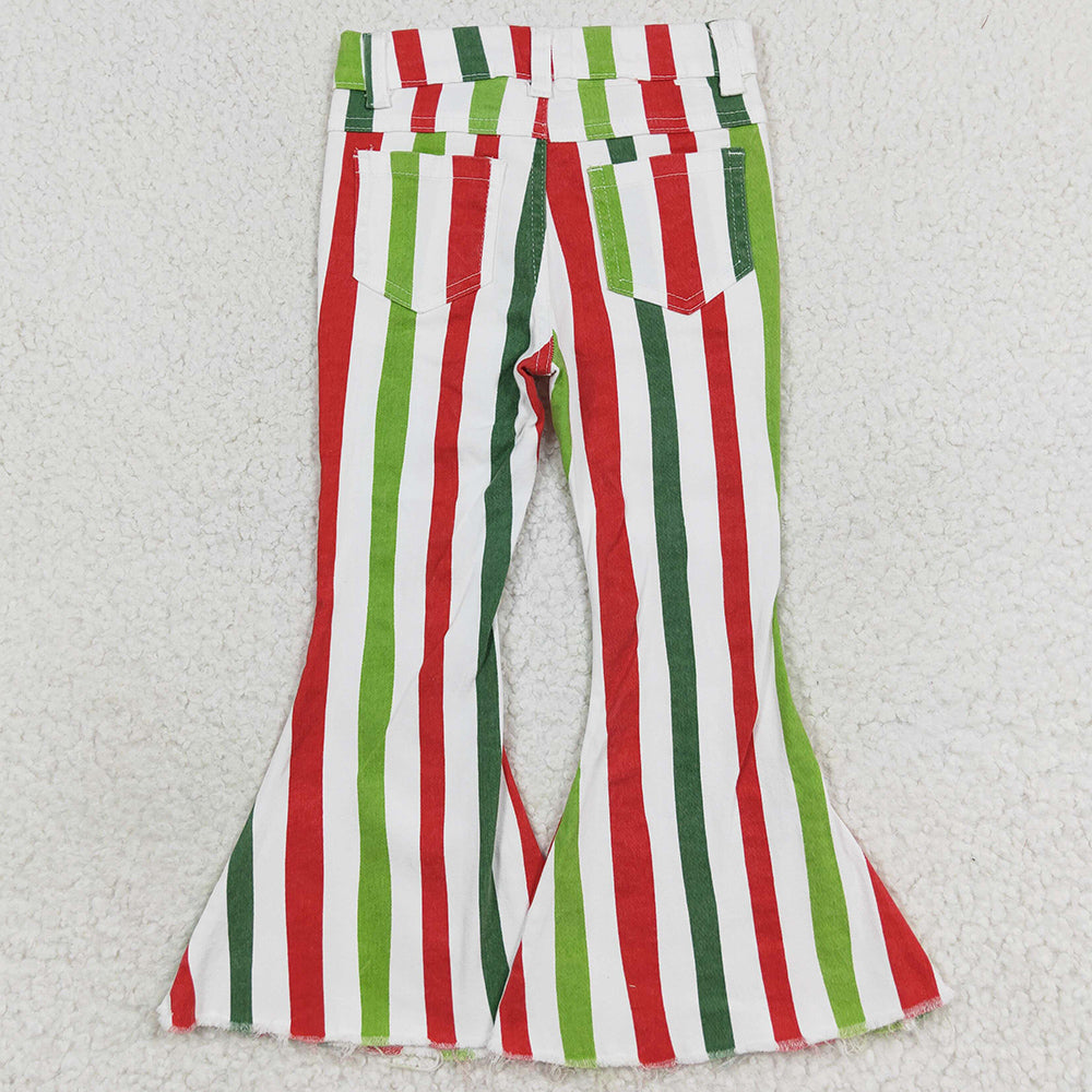 Baby Girls jeans Pants Christmas Stripes Bell Flare Denim Pants P0484