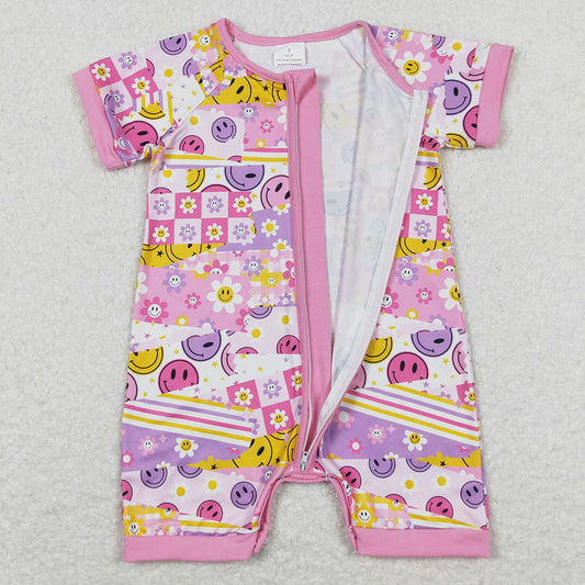 Baby Infant Girls Romper Pink Flowers Zip Rompers SR0968