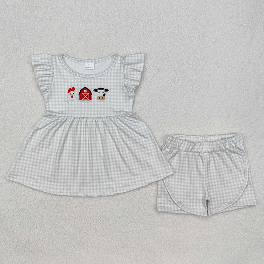 Baby Boys Clothes Farm House Cow Embroidery Top Shirts Shorts Sets BSSO1067