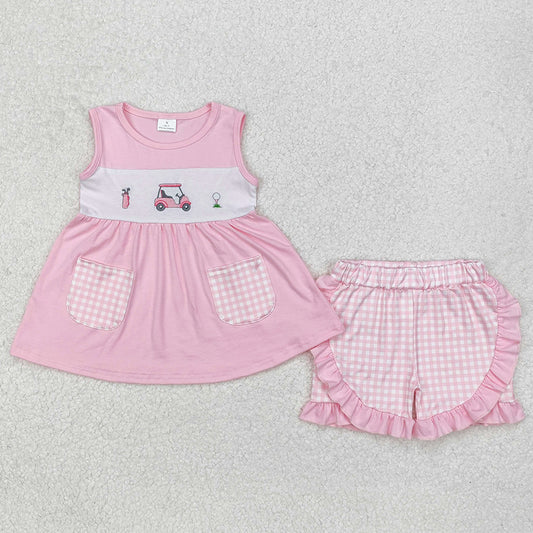 Baby Girls Clothes Pink Golf Carts Tunic Ruffle Shorts Clothing Sets GSSO1554