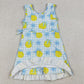 Baby Girls Dress Blue Checked Bow Lemons Back Zip Yoga Active Shorts Ruffle Knee Length Dress GSD3684