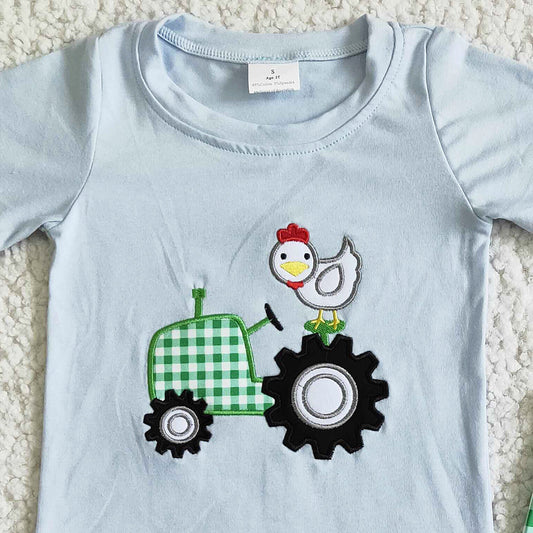 Baby Boy Clothes Cotton Embroidery Chicken Farm Boys Clothing Summer Kids Outfit BSSO0031