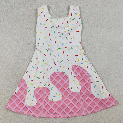 Baby Girls Dress Pink Drip Sprinkles Team Yoga Active Shorts Knee Length Dresses GSD3594