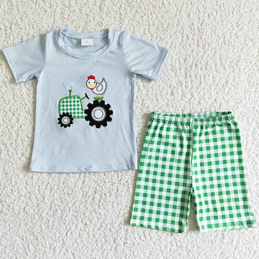 Baby Boy Clothes Cotton Embroidery Chicken Farm Boys Clothing Summer Kids Outfit BSSO0031