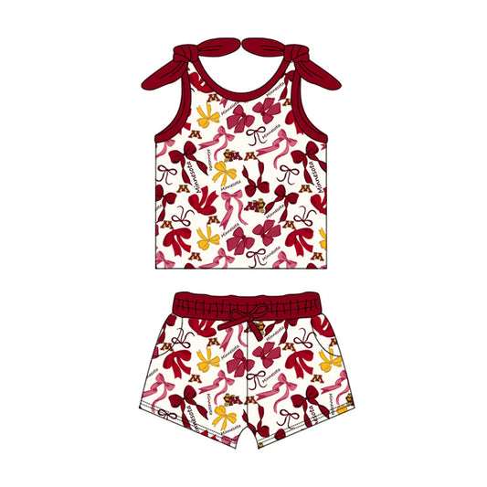 Preorder MOQ 5 pcs sleeveless M navy bow top shorts girls team clothes 8.23