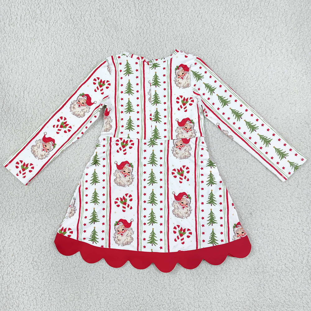 Baby Girls Dress Santa Candy Cane Christmas Yoga Active Short Bows Scallop Dress GLD1650