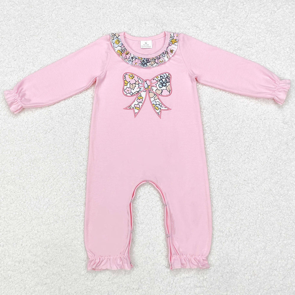 Baby Infant Girls Rompers Pink Flowers Bow Long Sleeve Rompers LR1812