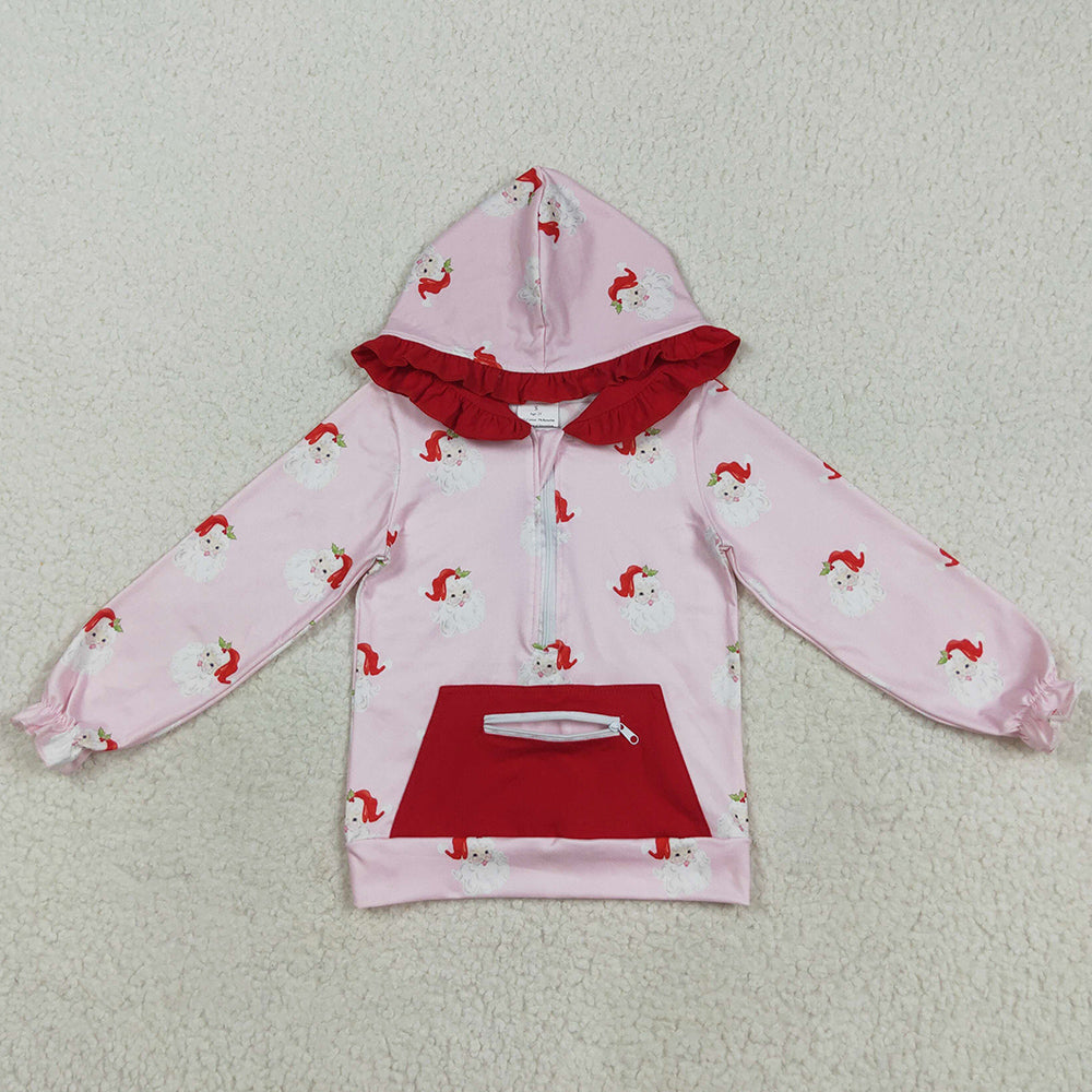 Baby Girls Clothes Tops Pink Long Sleeves Santa Pocket Zipper Hoodies Top GT1047 8.9